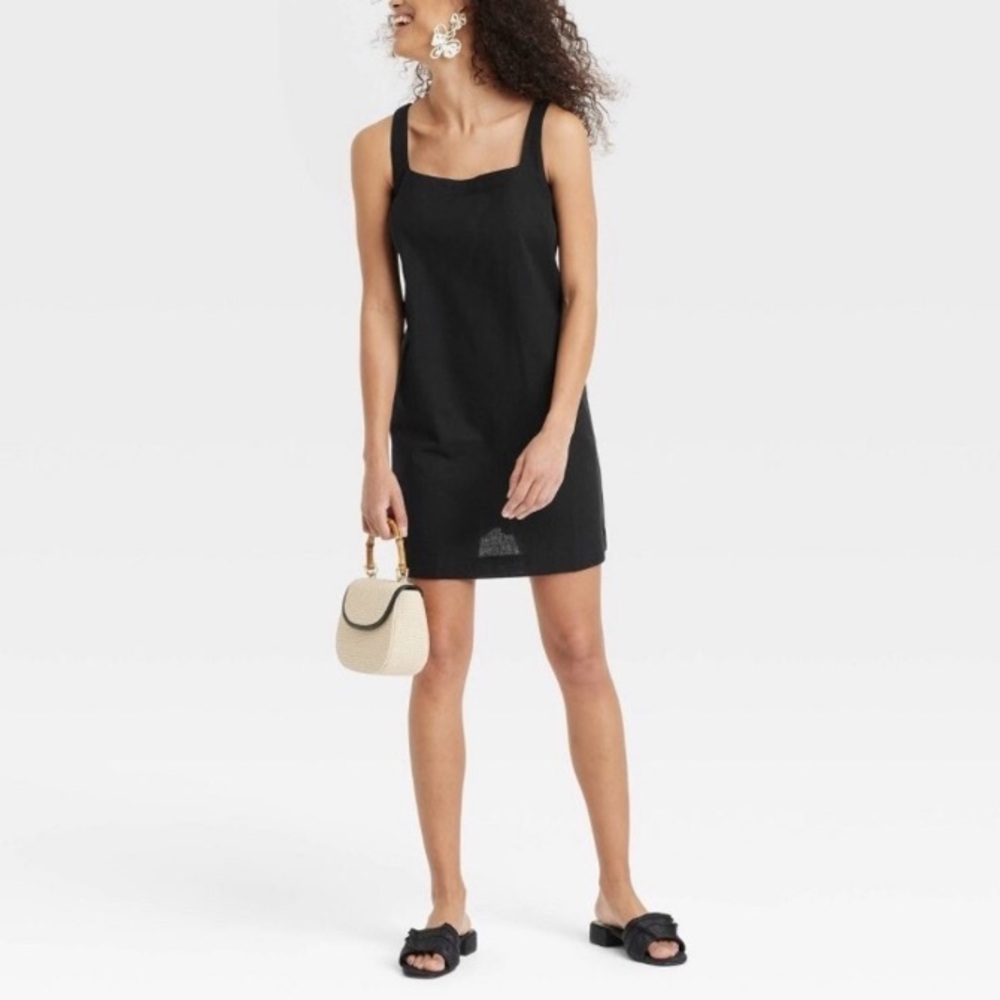 Dress new day Black XXL Cotton Linen Squareneck Wide Straps Tank Shift Pullover - Picture 6 of 6